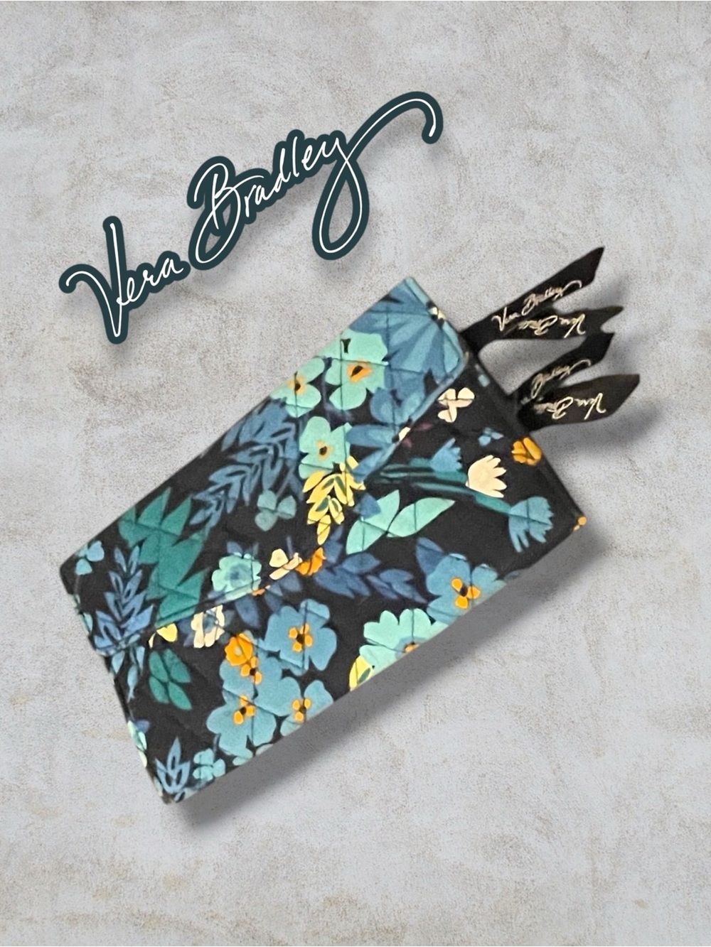 Vera Bradley Midnight Blues Quilted Cotton Trifold Flap Wallet Boho Floral